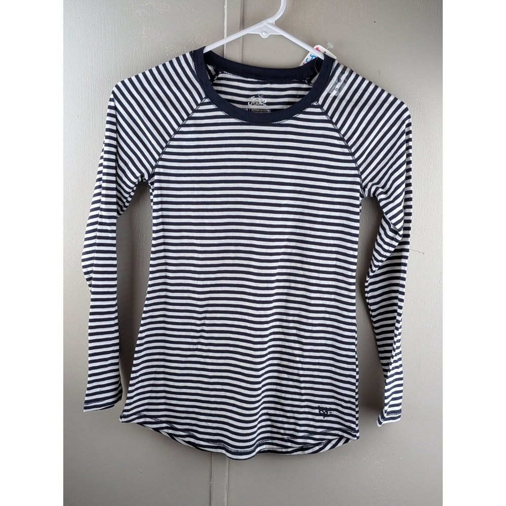 Justice Girls Navy Blue White Striped Long Sleeve Raglan Top Size 10